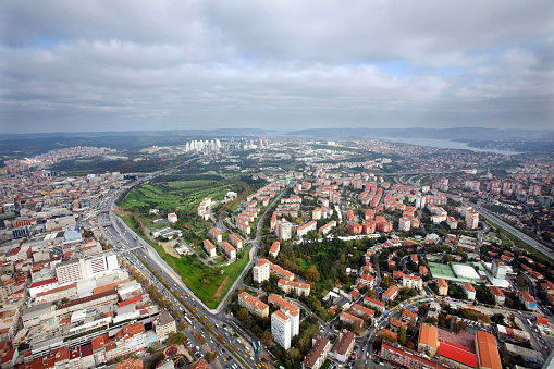 City panorama from air in Istanbul, Turkey.