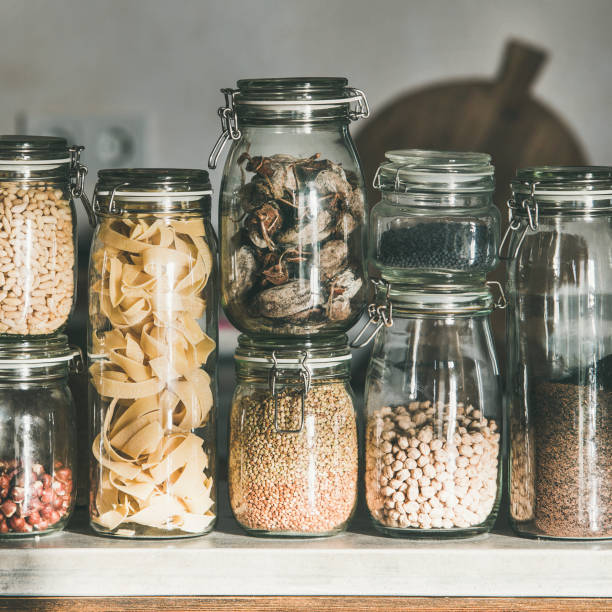 istock Grains, cereals, nuts, dry fruit, flour, pasta kinds, square crop 1125764952