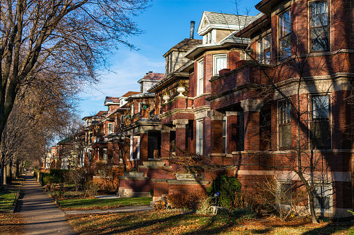 A row of old homes in the Andersonville neighborhood of Chicago