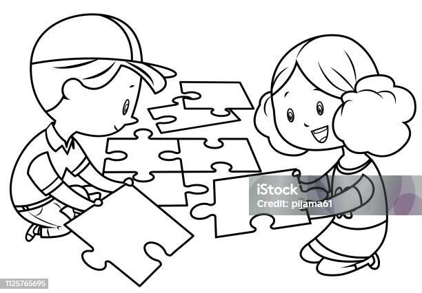 Coloring Book Child Puzzle Stock Illustration - Download Image Now - Coloring Book Page - Illlustration Technique, Child, Playful