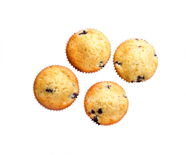 istock Homemade muffins with blueberries isolated on white background with clipping path. Flat lay, top view 1125767926
