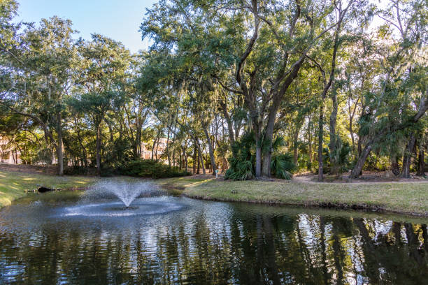 istock Fountain in Calm Green Lake 1125768278