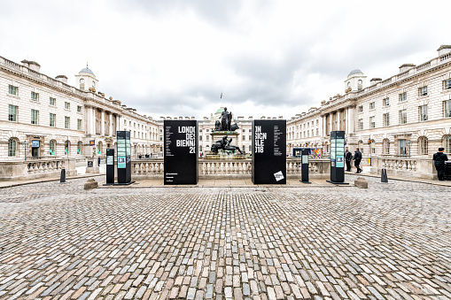 London, UK - September 12, 2018: Somerset House historical neoclassical building with empty square wide angle view