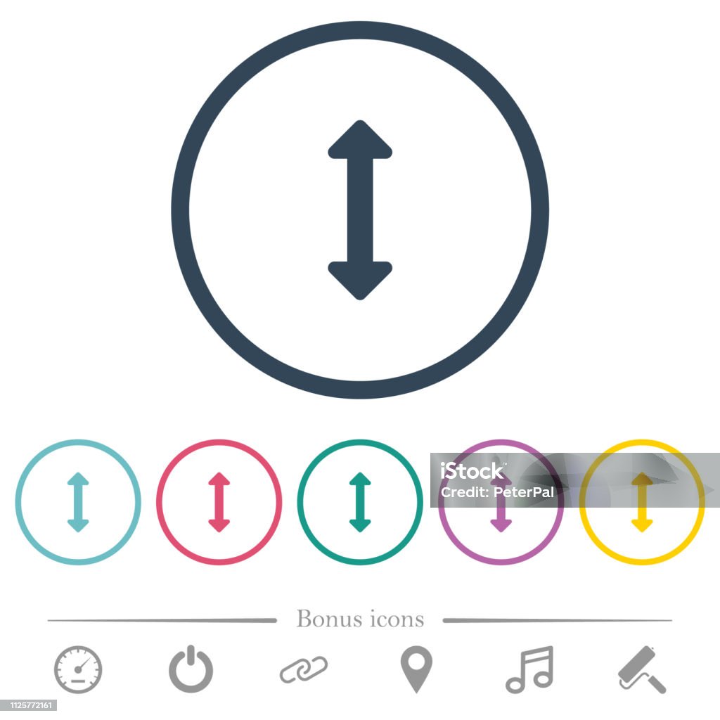 Resize vertical flat color icons in round outlines Resize vertical flat color icons in round outlines. 6 bonus icons included. Adjusting stock vector
