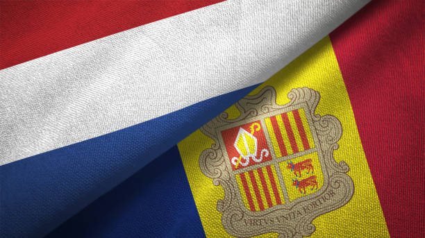 istock Andorra and Netherlands two flags together textile cloth, fabric texture 1125772714