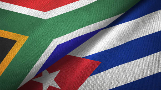 Cuba and South Africa two flags together textile cloth, fabric texture Cuba and South Africa flags together textile cloth, fabric texture cuba market stock pictures, royalty-free photos & images