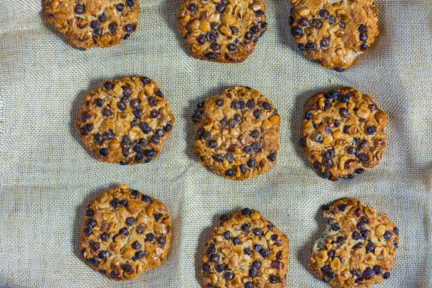 Photo of oats cookies with chocolate chips and hazelnuts