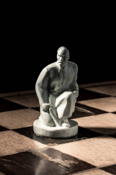 istock Chess board. Beautiful white handmade pawn 1125783710