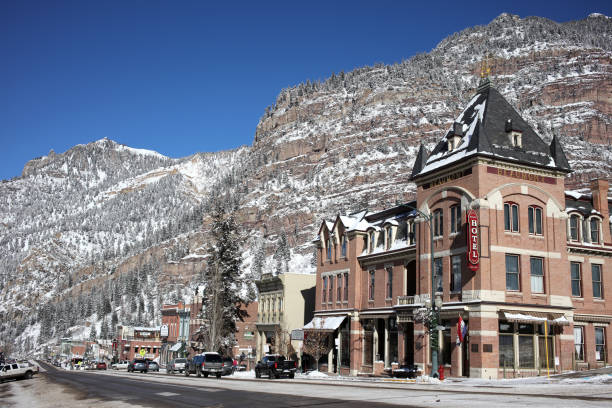 Ouray Main Street Ouray, Colorado - January 09, 2018: Ouray town main street in Ouray, Colorado colorado springs city stock pictures, royalty-free photos & images