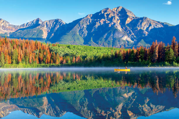 istock Boating on Patricia Lake in Jasper National Park With Reflections 1125788362