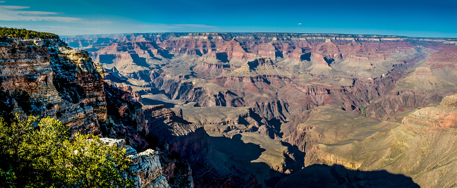 A Very High Resolution Panoramic Wide Angled View of the South Rim of the Magnificent Grand Canyon in Arizona