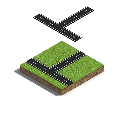 3D rendering of isometric landscape tiles with grass and soil, cubical land cross section with underground earth isolated white background