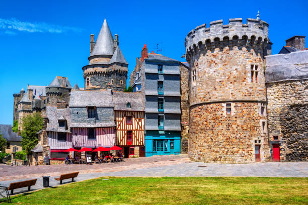 Vitre Old Town, Brittany, France Vitre medieval Old Town with colorful traditional houses, stone walls and towers, Brittany, France ille et vilaine stock pictures, royalty-free photos & images