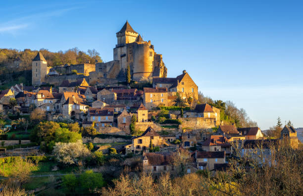 Medieval Castelnaud village and castle, Perigord, France stock photo