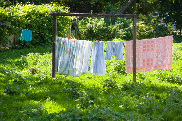 istock Lingerie dries on a rope outdoors in the village 1125791110