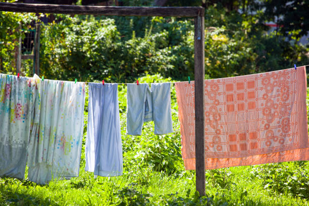 istock Lingerie dries on a rope outdoors in the village 1125791116