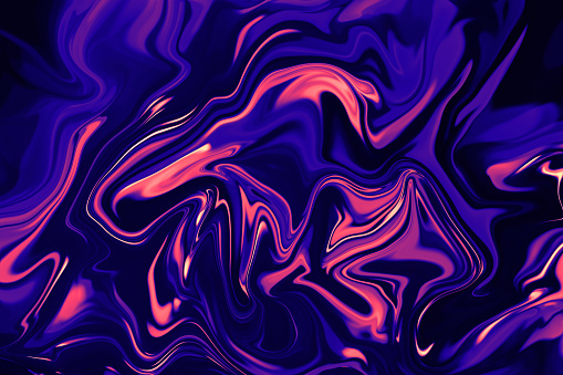 Marble Colorful Neon Coral Pink Navy Blue Ultra Violet Purple Marbled Texture on Black Background Abstract Ebru Multi Colored Gradient Pattern Trendy Colors Distorted Macro Photography