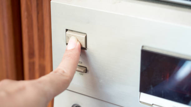 istock Man press with his finger on  stereo 1125791935