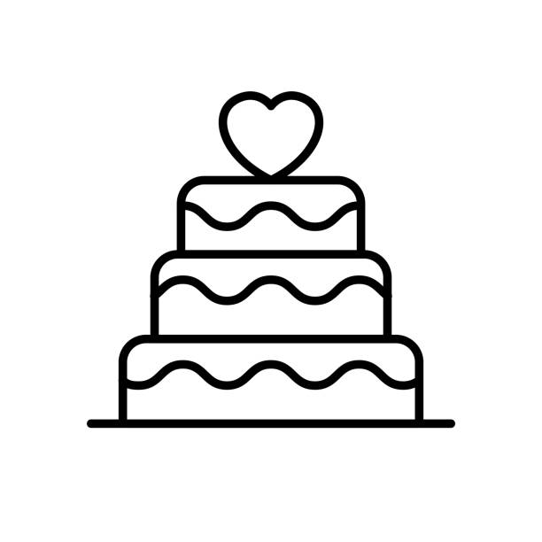 kuvapankkikuvitukset aiheesta hääkakkukuvake. häät rakkausgrafiikalla hääkonseptin kuvitussuunnitteluun. yksinkertainen puhdas monoline-symboli. - hääkakku