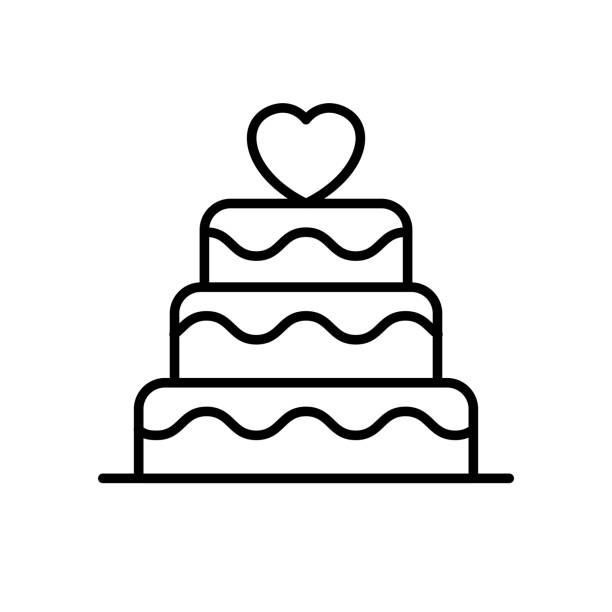 ikona tortu weselnego. ślub z miłości grafiki do projektu ilustracji koncepcji ślubu. prosty czysty symbol monolinii. - tort weselny stock illustrations