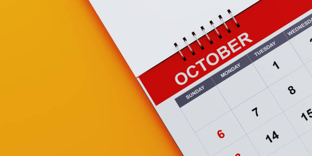 istock Red October 2019 Calendar On Yellow Background 1125796388
