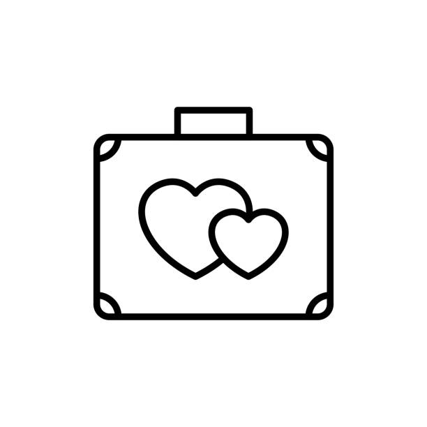 ilustrações de stock, clip art, desenhos animados e ícones de suitcase with love icon. honeymoon holiday travel illustration. simple clean monoline symbol. - honeymoon wedding married engagement