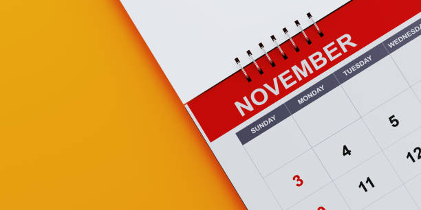istock Red November 2019 Calendar On Yellow Background 1125797581