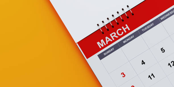 istock Red March 2019 Calendar On Yellow Background 1125797641