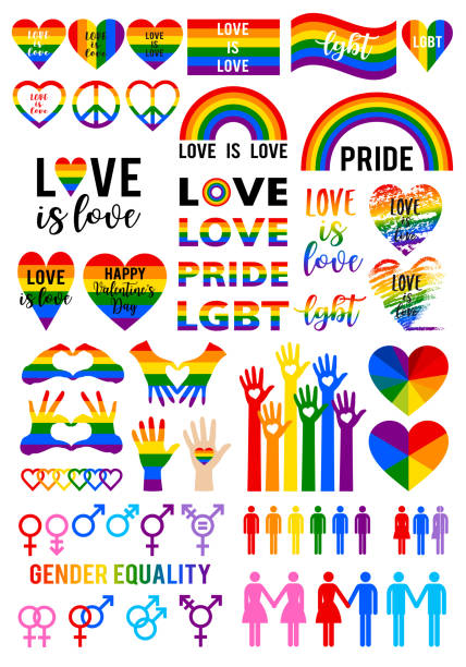 ilustrações de stock, clip art, desenhos animados e ícones de love is love, rainbow flag, lgbt pride, vector set - gay