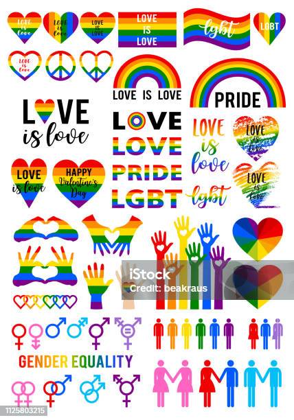Love Is Love Rainbow Flag Lgbt Pride Vector Set Stock Illustration - Download Image Now - Pride, Rainbow, Icon Symbol