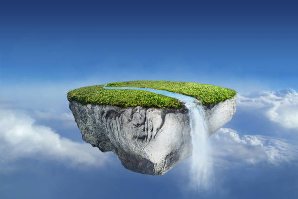 istock fantasy floating island with river stream on green grass 1125803319