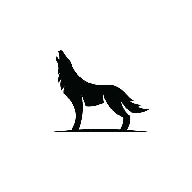 オオカミの遠吠えのアイコンが白い背景で隔離 - wolf coyote howling dog点のイラスト素材／クリップアート素材／マンガ素材／アイコン素材