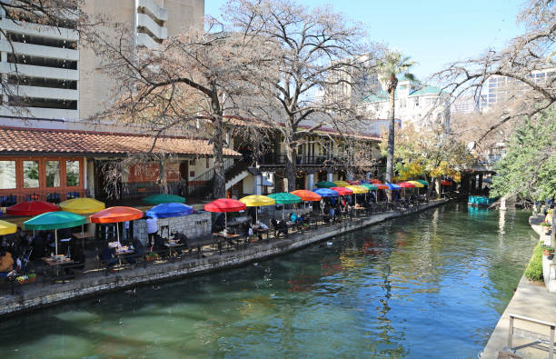 istock Colorful umbrellas on Riverwalk 1125811347