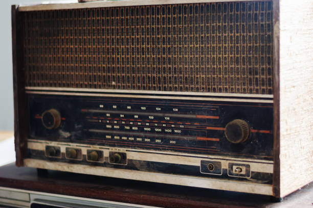 istock Retro broadcast radio receiver with many button and player volume knob 1125812759