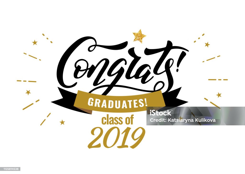 Félicitations diplômés classe de graduation de 2019 - clipart vectoriel de Remise de diplôme libre de droits