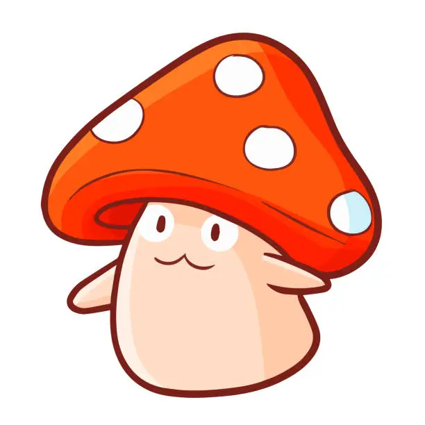 Vector illustration of red mushroom smiling and walking