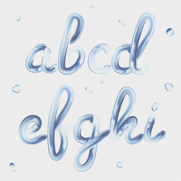 istock 3d font. Transparent Letters a, b, c, d, e, f, g, h, i. Realistic water paint render typography vector illustration. 1125815182