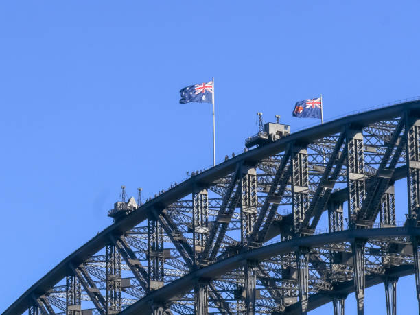 istock sydney harbour bridge and flags close up 1125822066