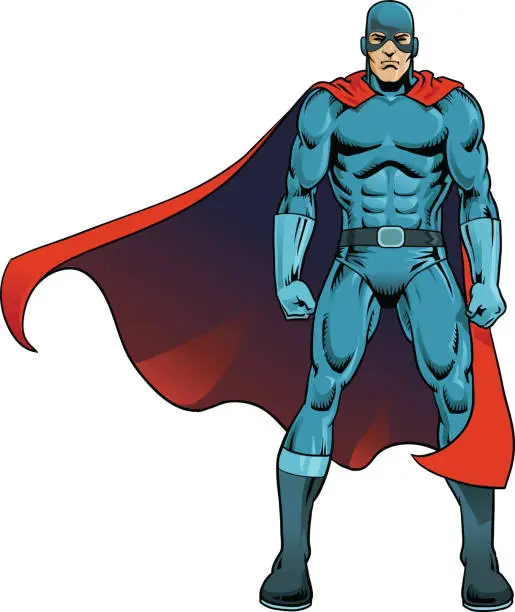 Vector illustration of masked superhero in cape