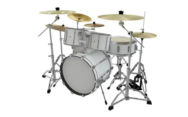 perspective view of modern white drums set