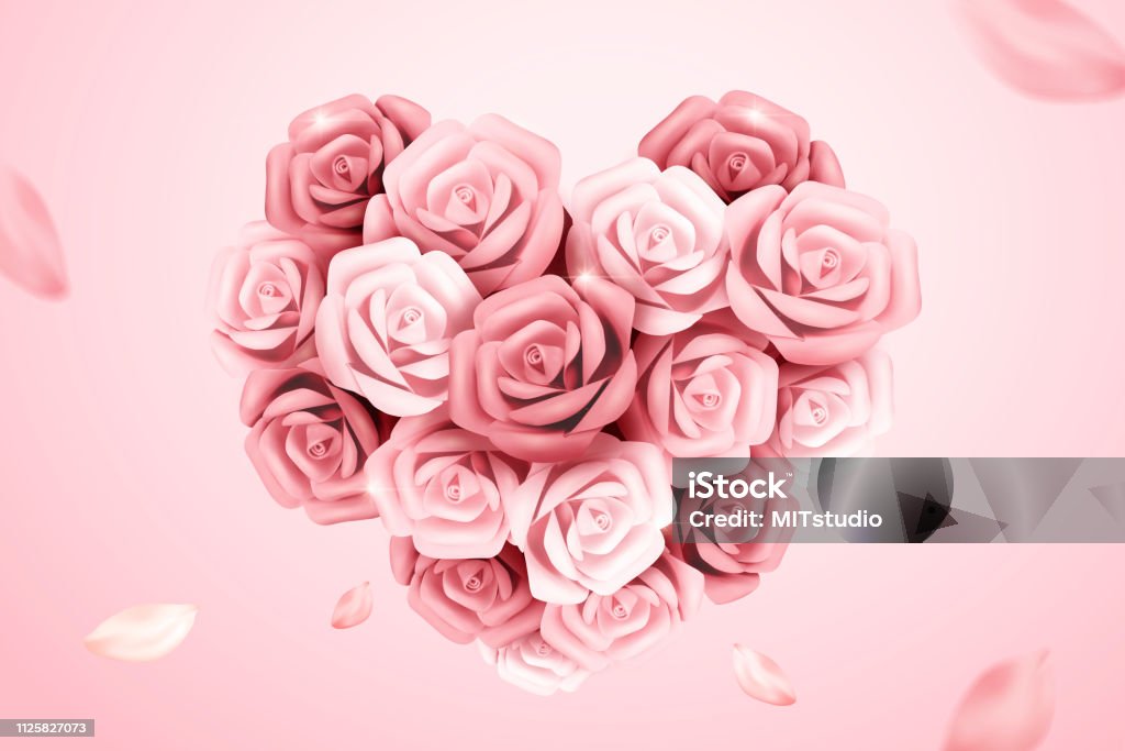 Pink 2d Roses Paper Romantic Pink Paper Roses Stock Illustration - Download Image Now ...