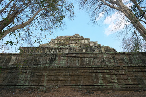 Siem Reap,Cambodia-January 10, 2019: A pyramid of Prasat Thom in Koh Ker in Siem Reap, Cambodia