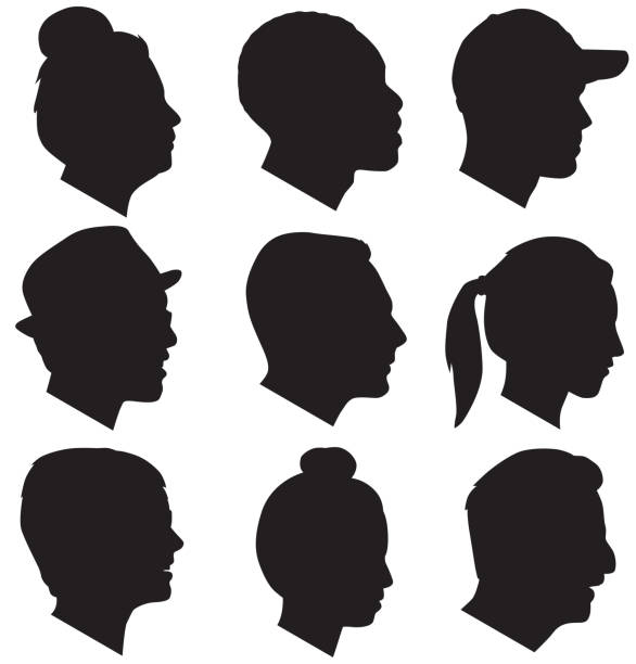 erwachsener kopf silhouetten - ponytail side view women human head stock-grafiken, -clipart, -cartoons und -symbole