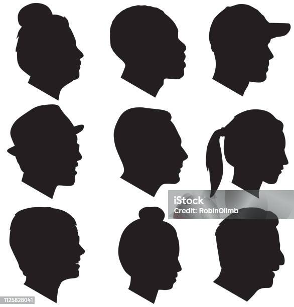 Adult Head Silhouettes Stock Illustration - Download Image Now - Profile View, Icon Symbol, Human Face