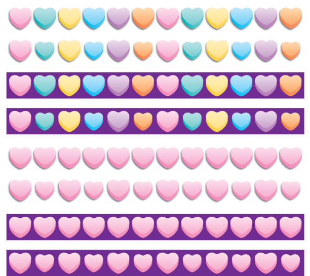 ilustraciones, imágenes clip art, dibujos animados e iconos de stock de fronteras de corazones de caramelo - candy heart candy valentines day heart shape