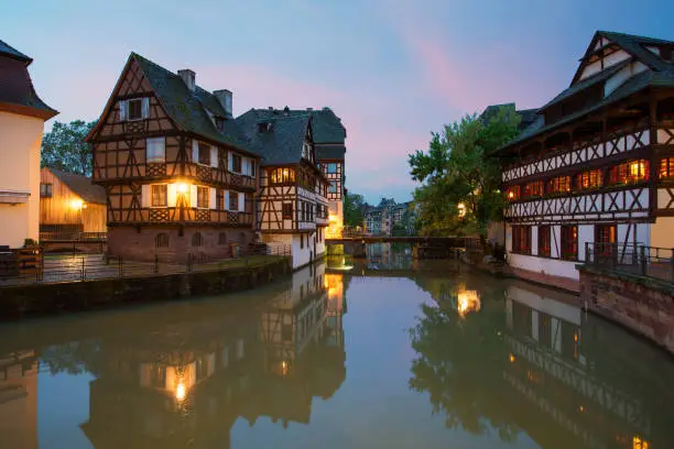 Photo of Quaint timbered houses of Petite France in Strasbourg, France. Franch traditional houses at Strasbourg, France.