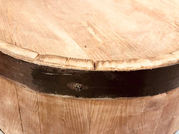 Wine barrel in close up with steel ring