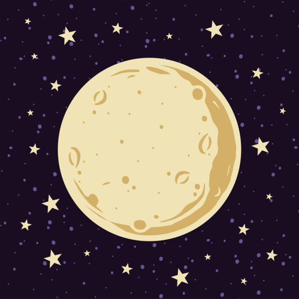 полнолуние и звезды в ночном небе вектор иллюстрация в стиле мультфильма - moon stock illustrations