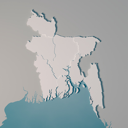3D Render of a Country Map of Bangladesh with the Administrative Divisions.\nMade with Natural Earth. \nhttps://www.naturalearthdata.com/downloads/10m-cultural-vectors/\nAll source data is in the public domain.
