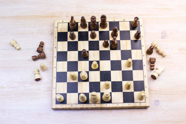 istock Chess board with wooden chess pieces, the first batch 1125832226
